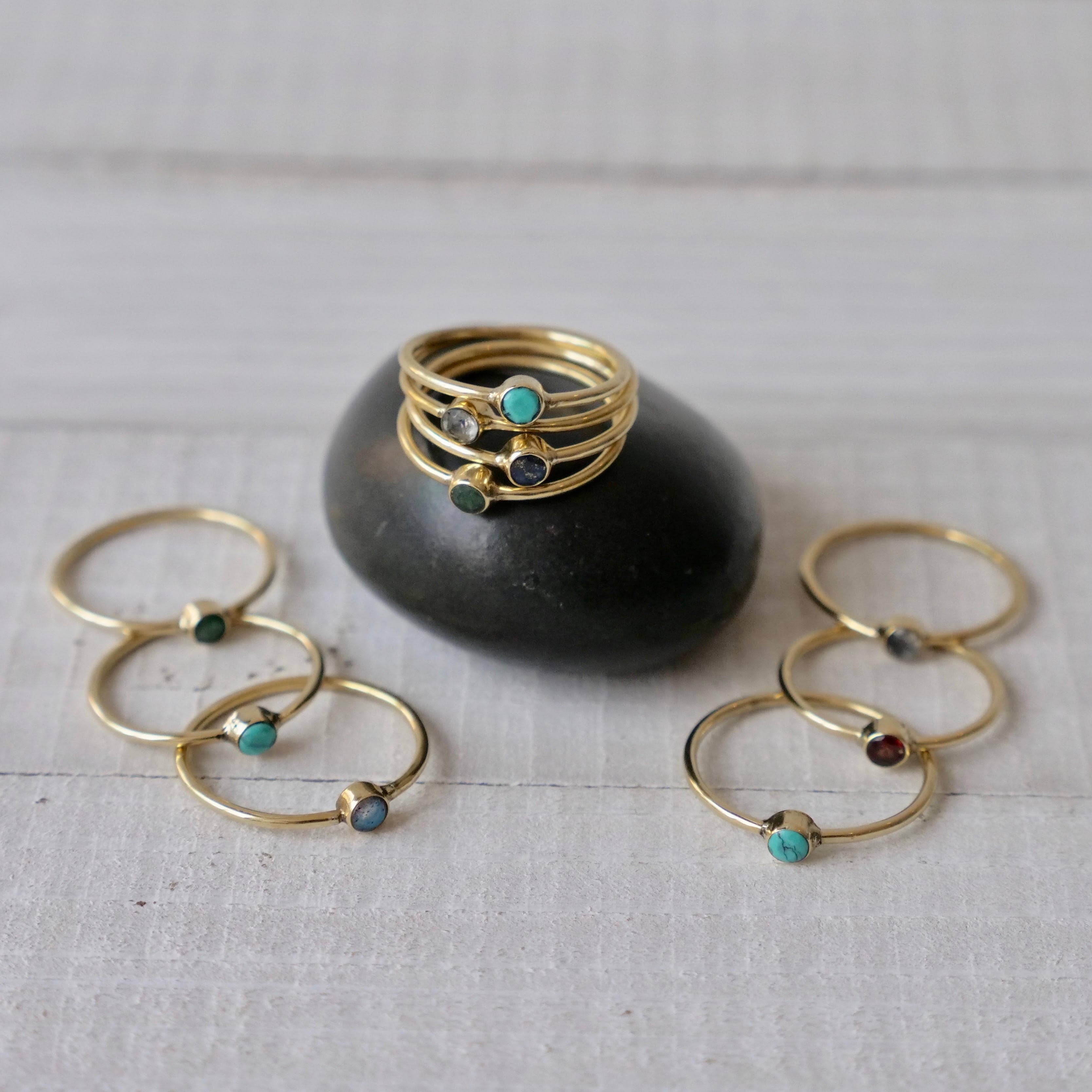 Brass Stone Stack Ring Pack