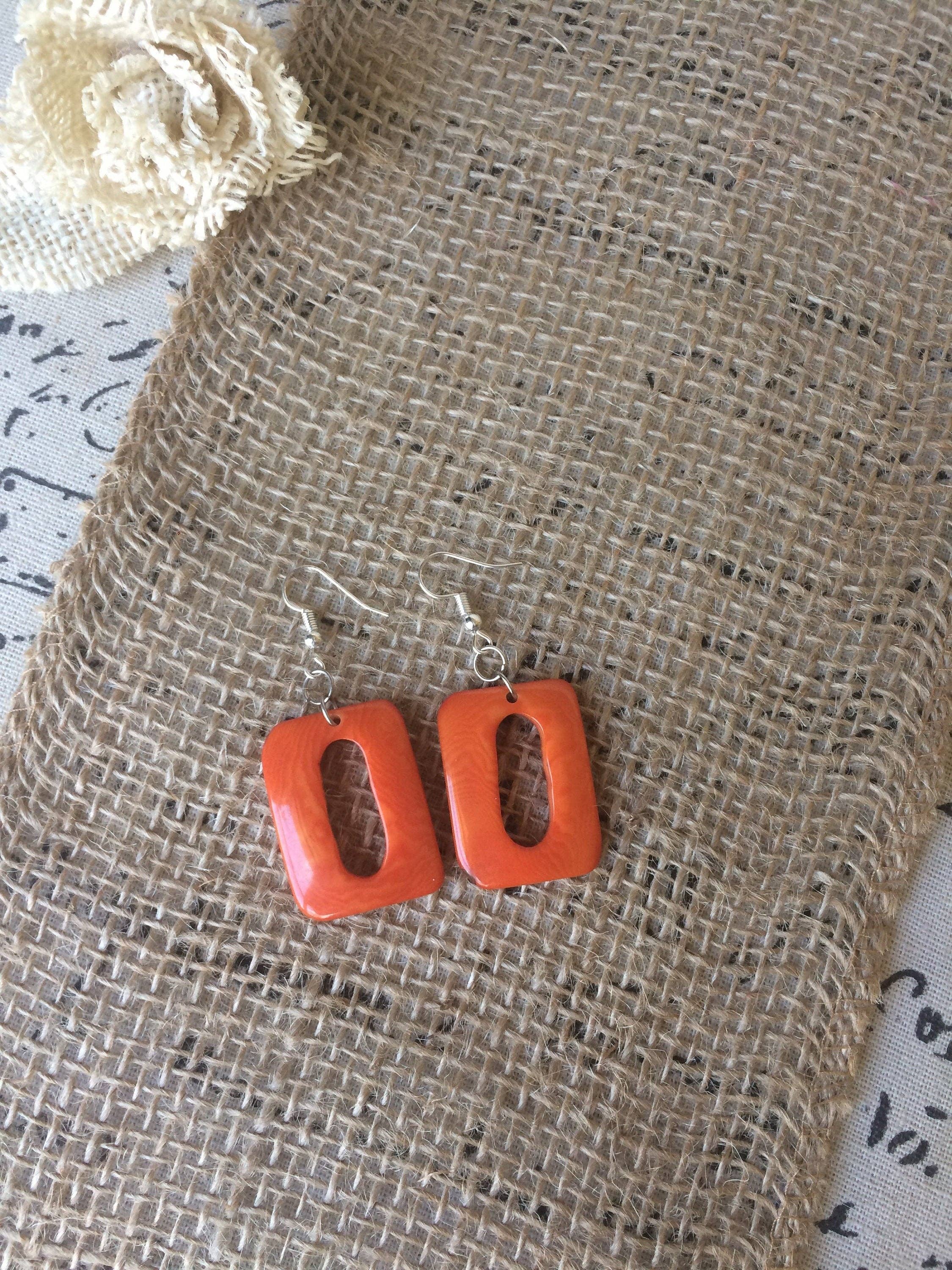 Orange Tagua Nut Dangle Earrings