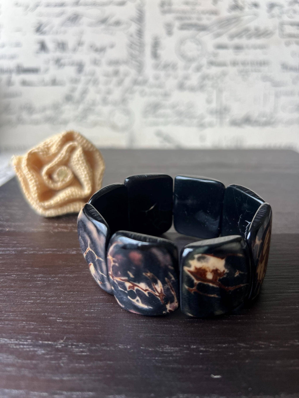 Black statement bracelet Tagua bracelet