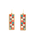 Beaded Handwoven Mosaic Tila and Brass Earrings (Blue/Red)