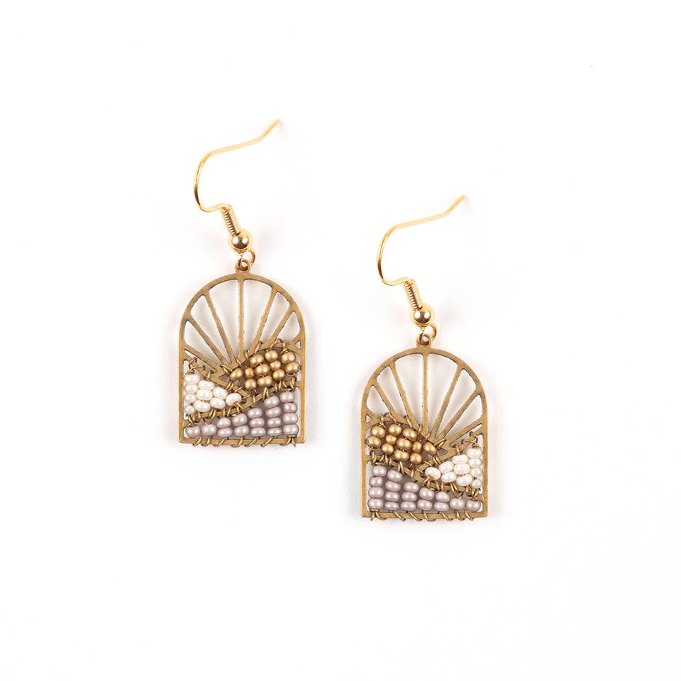 Sunrise Brass and Bead Earrings: Rose Gold