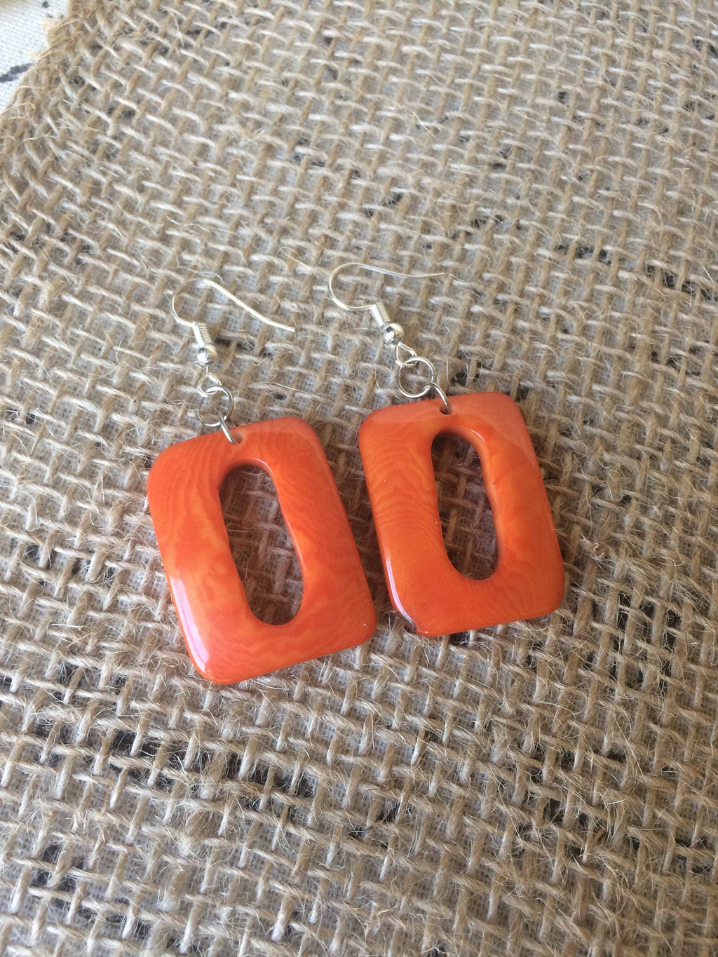Orange Tagua Nut Dangle Earrings