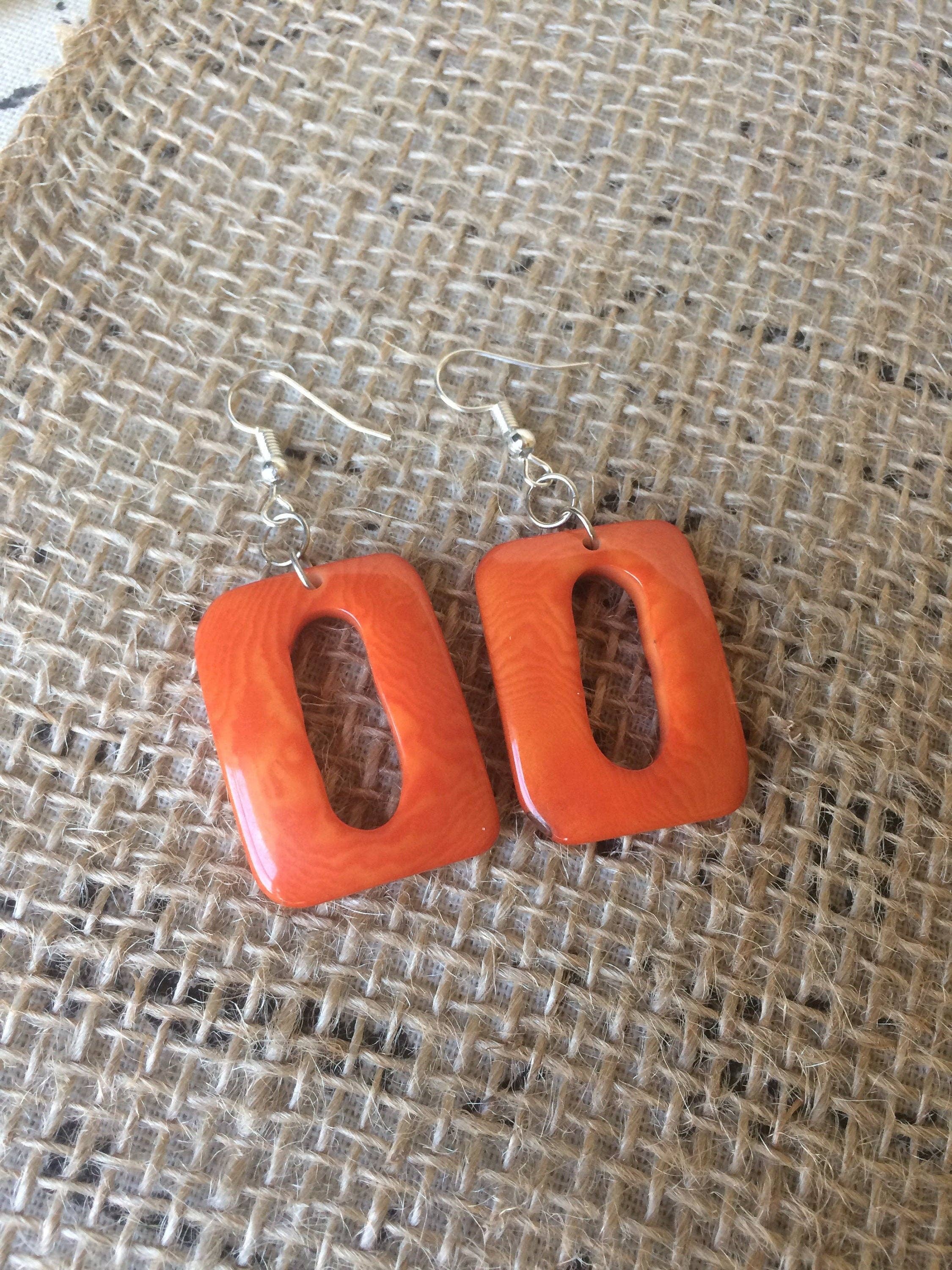 Orange Tagua Nut Dangle Earrings