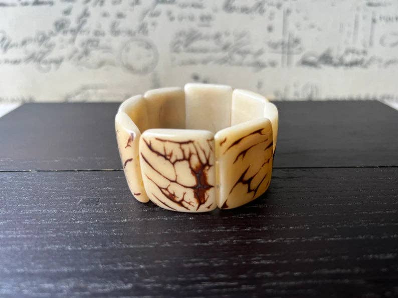 Ivory White Tagua Nut Statement Bracelet,