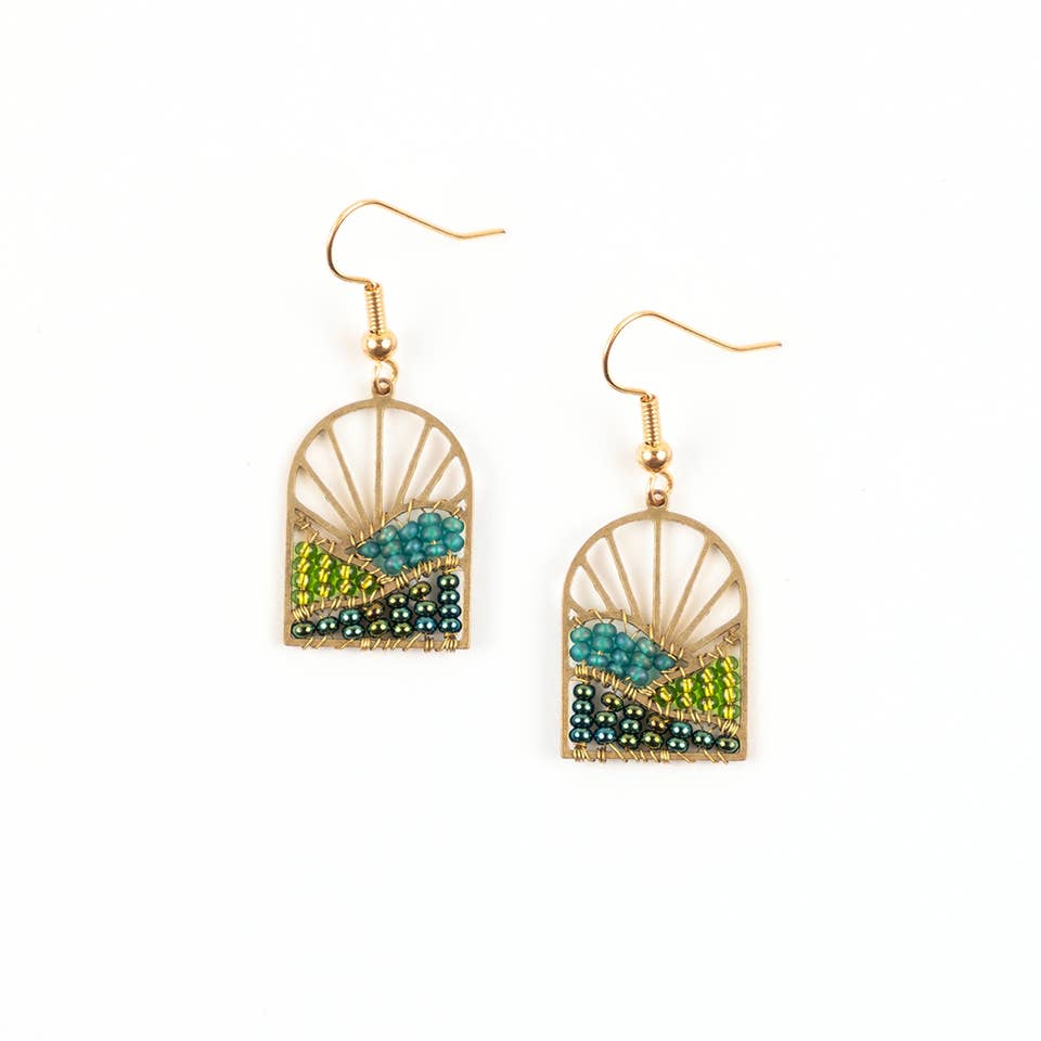Sunrise Brass and Bead Earrings: Rose Gold