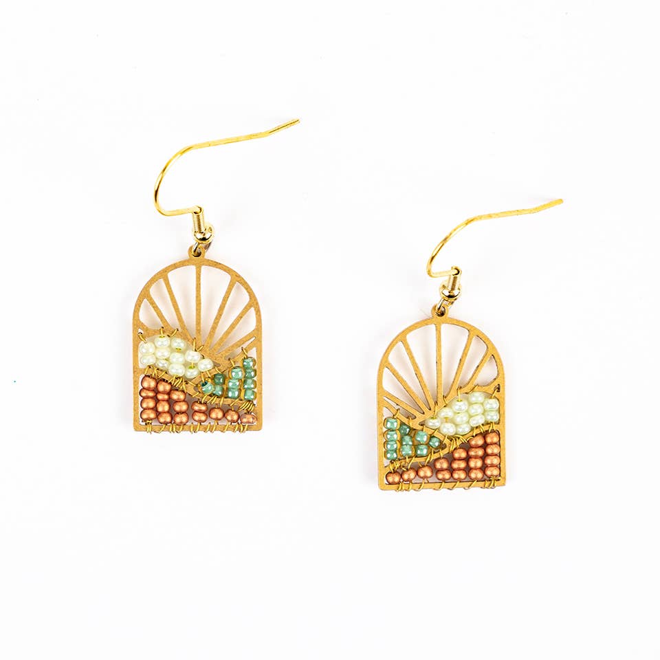 Sunrise Brass and Bead Earrings: Rose Gold