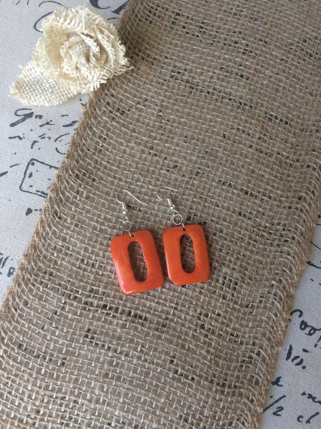 Orange Tagua Nut Dangle Earrings