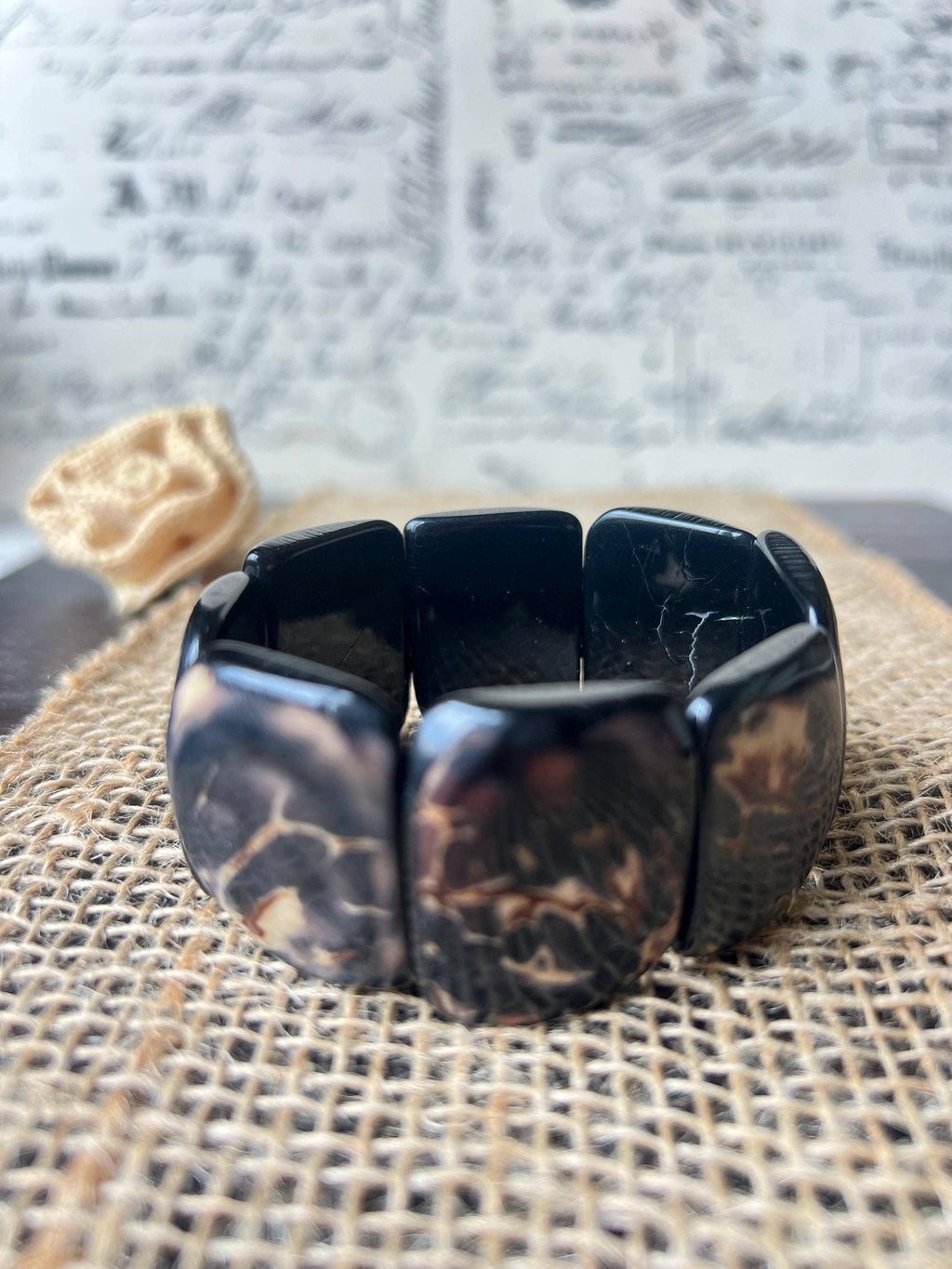 Black statement bracelet Tagua bracelet