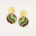 Beaded and Brass Flow Post Earrings: Wood Fern