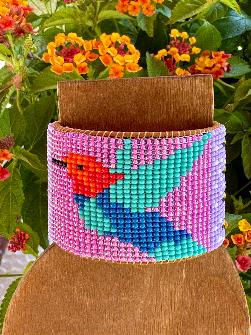 Hummingbird beaded cuff