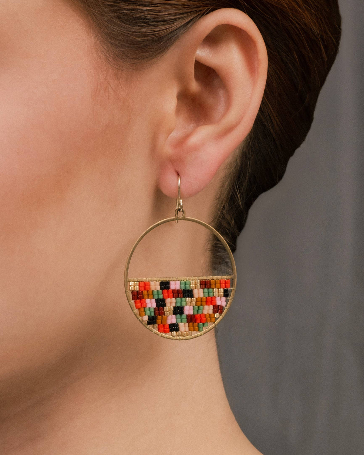 Beaded Handwoven Patchwork Circle Earrings (Sweet Escape)