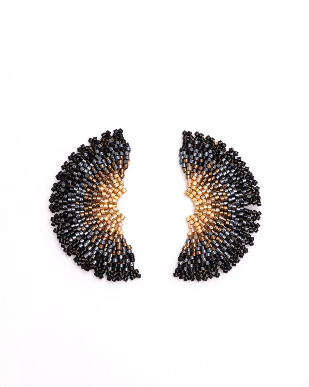 Beaded Handwoven Ginkgo Leaf Stud Earrings (Black)