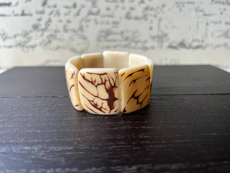 Ivory White Tagua Nut Statement Bracelet,