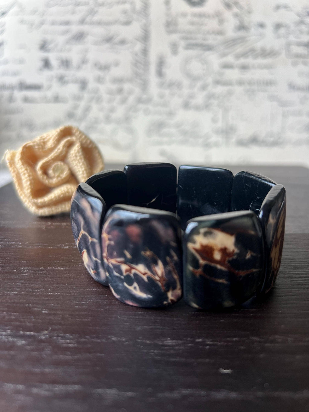 Black statement bracelet Tagua bracelet