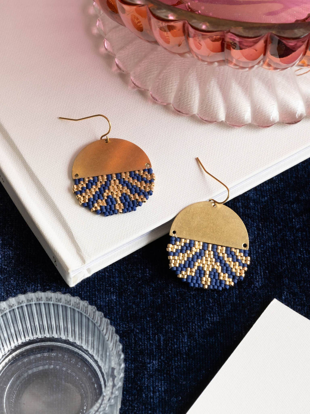 Beaded Handwoven Savoy Drop Earrings (Blue)