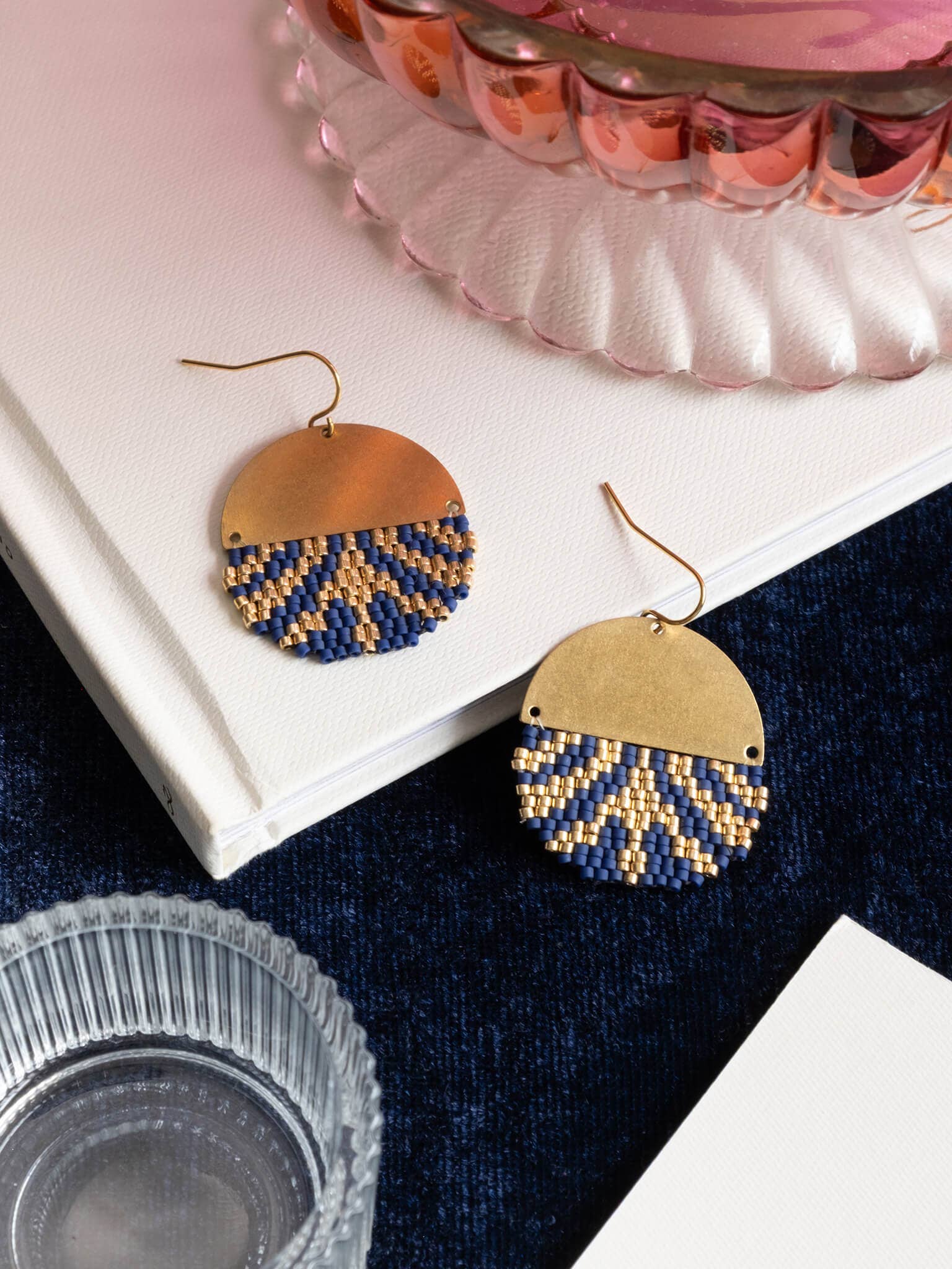 Beaded Handwoven Savoy Drop Earrings (Blue)
