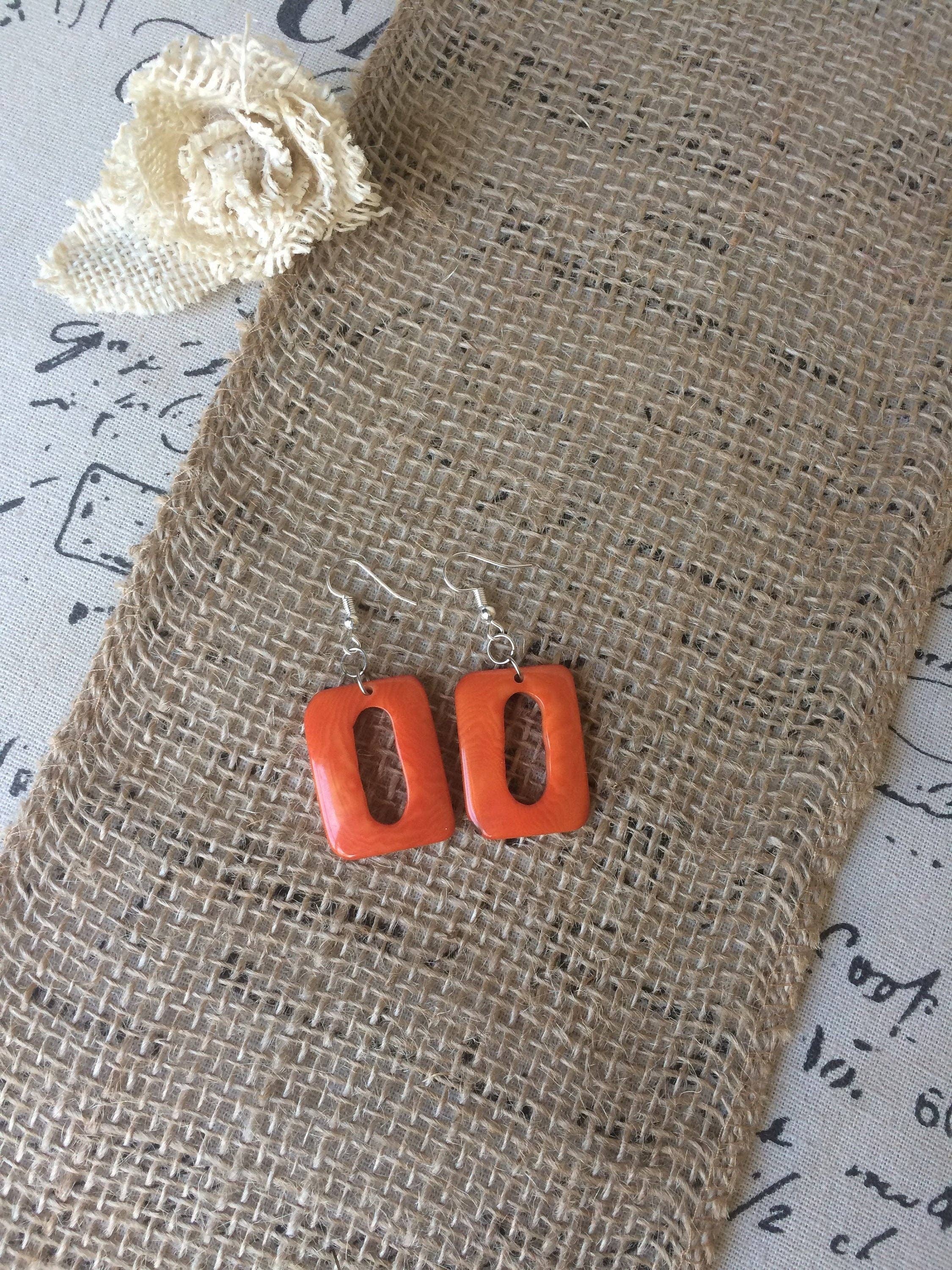 Orange Tagua Nut Dangle Earrings