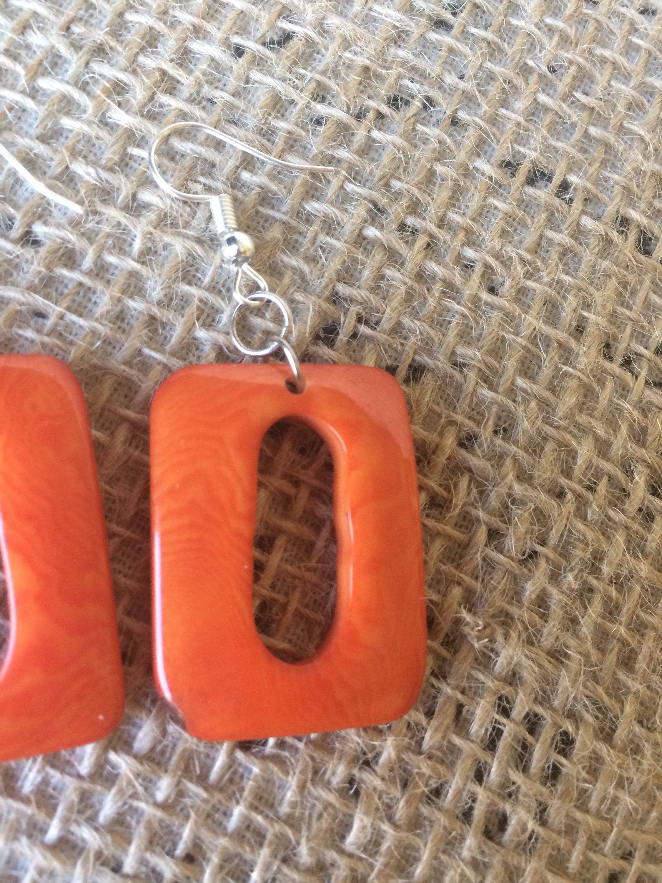 Orange Tagua Nut Dangle Earrings