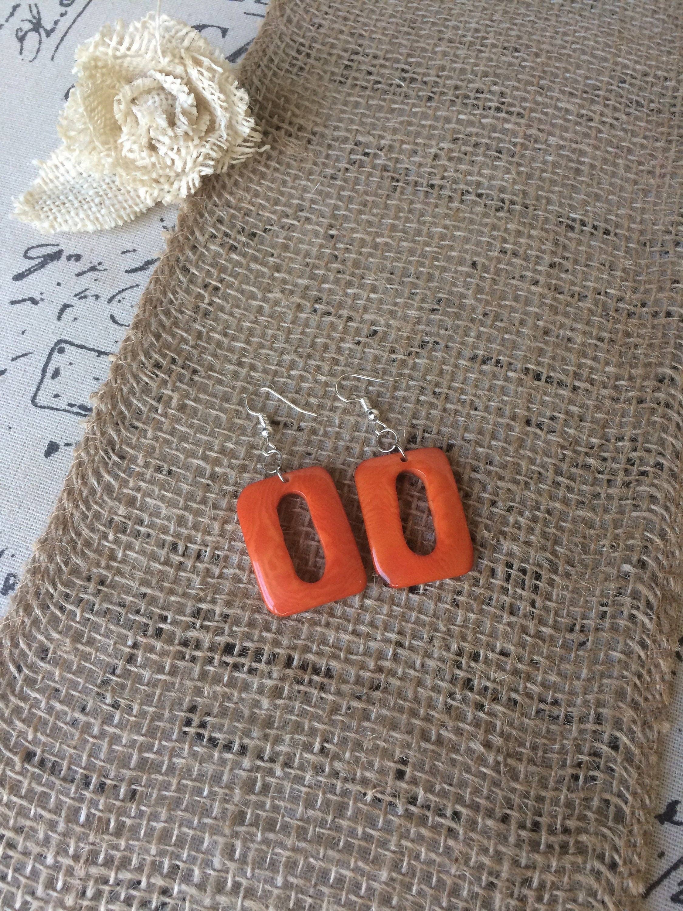 Orange Tagua Nut Dangle Earrings