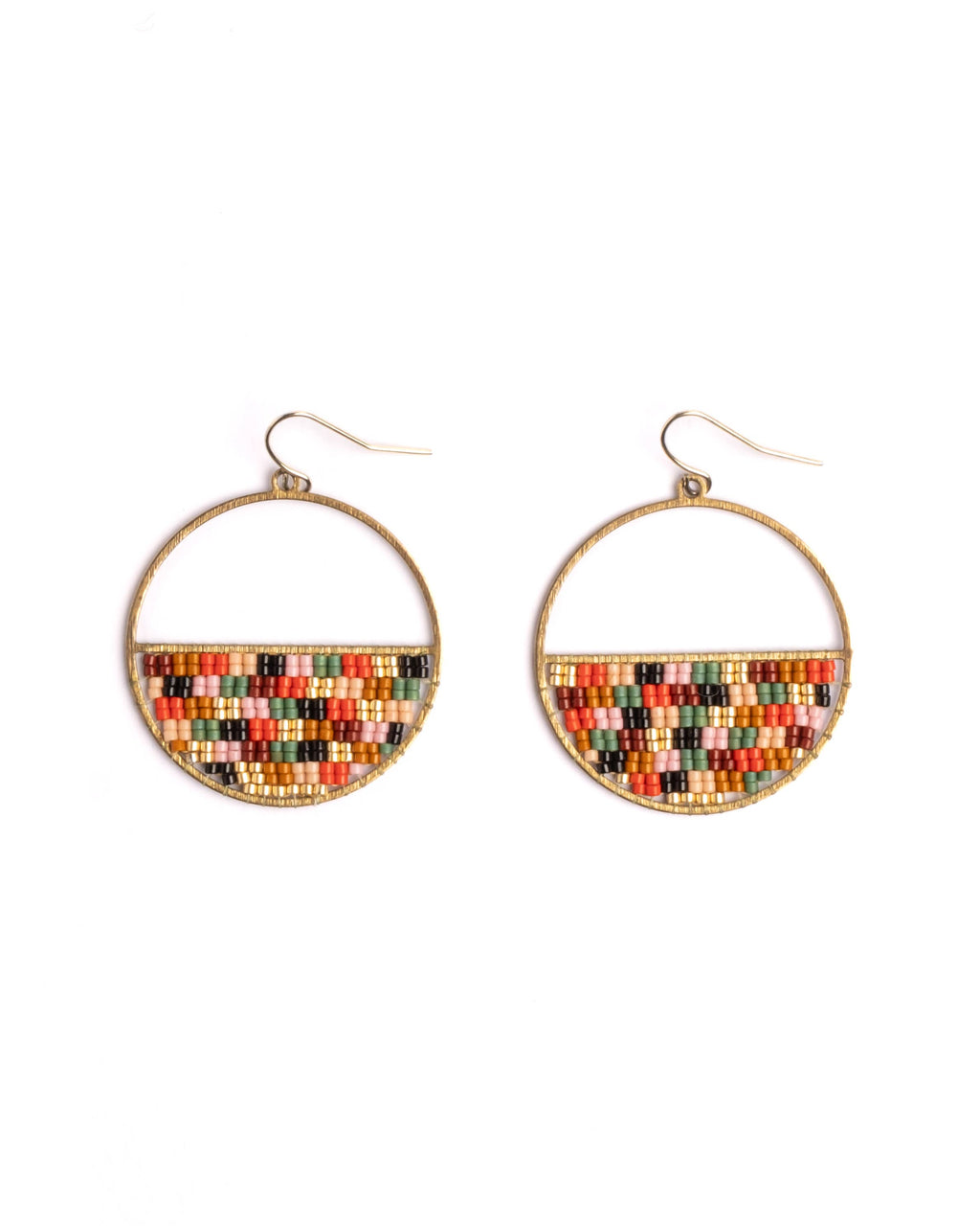 Beaded Handwoven Patchwork Circle Earrings (Sweet Escape)