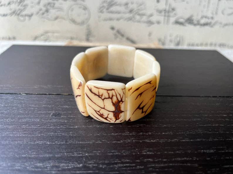Ivory White Tagua Nut Statement Bracelet,