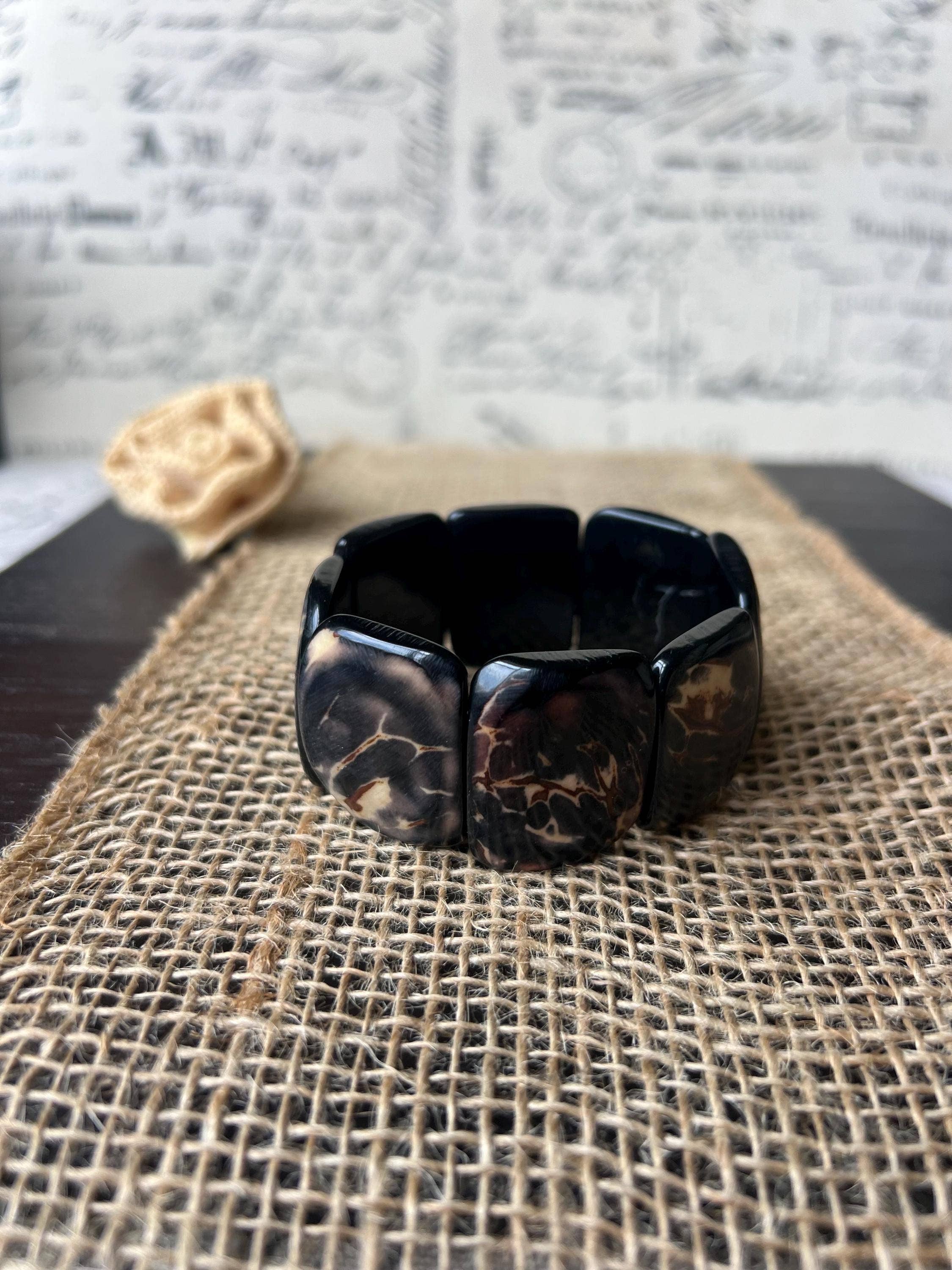 Black statement bracelet Tagua bracelet